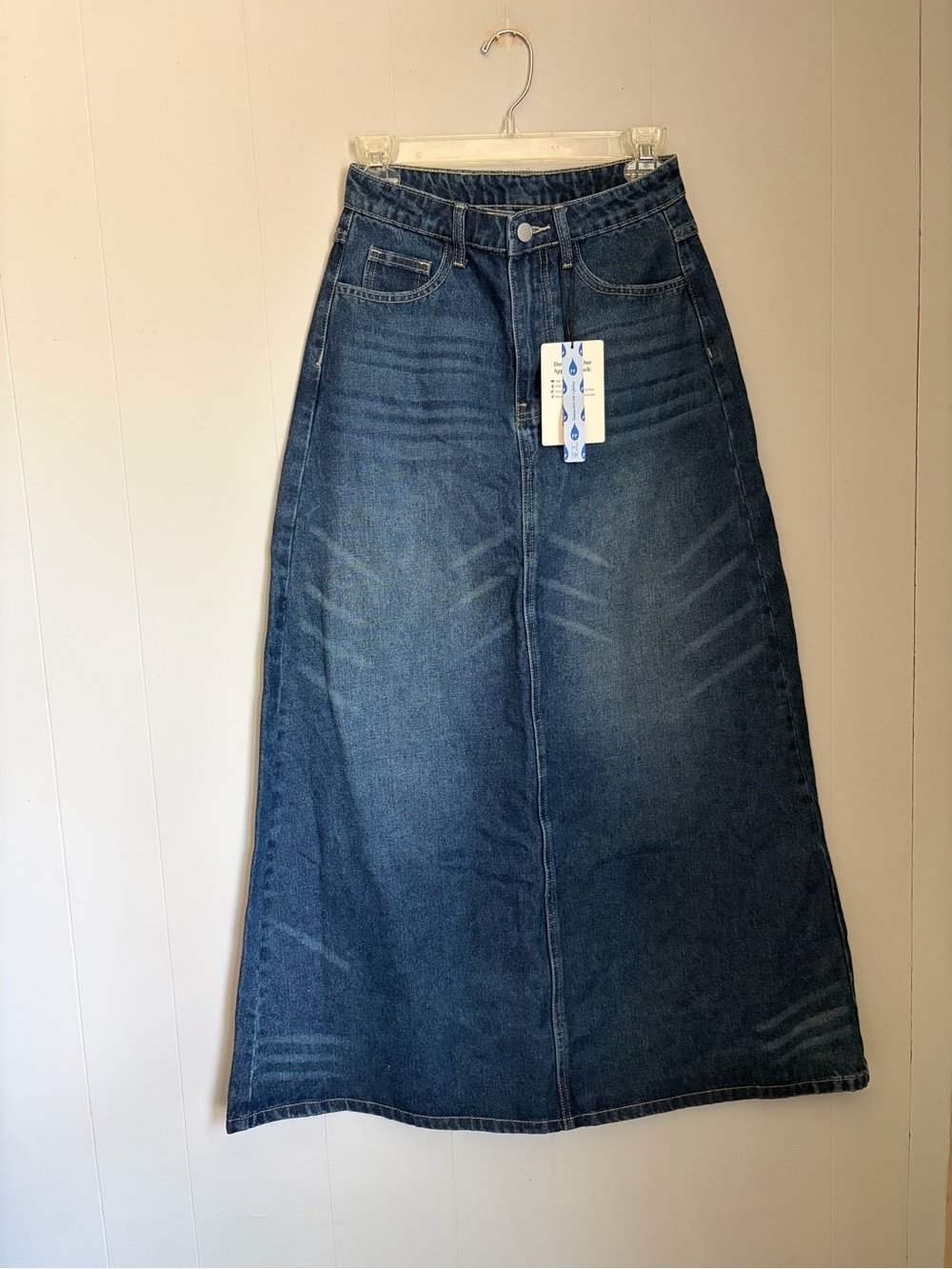 Cider Dark Blue Denim Skirt with Pink Tag Detail